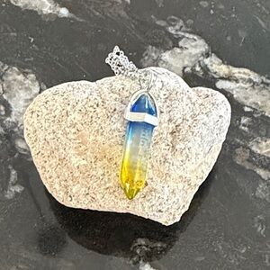 Blue to Yellow Ombre Crystal Resin Pendant Necklace